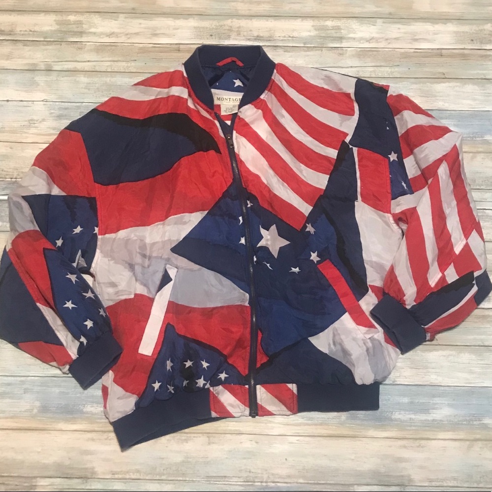 🔥Vintage Silk American Flag Light Jacket Size L - Picture 1 of 4